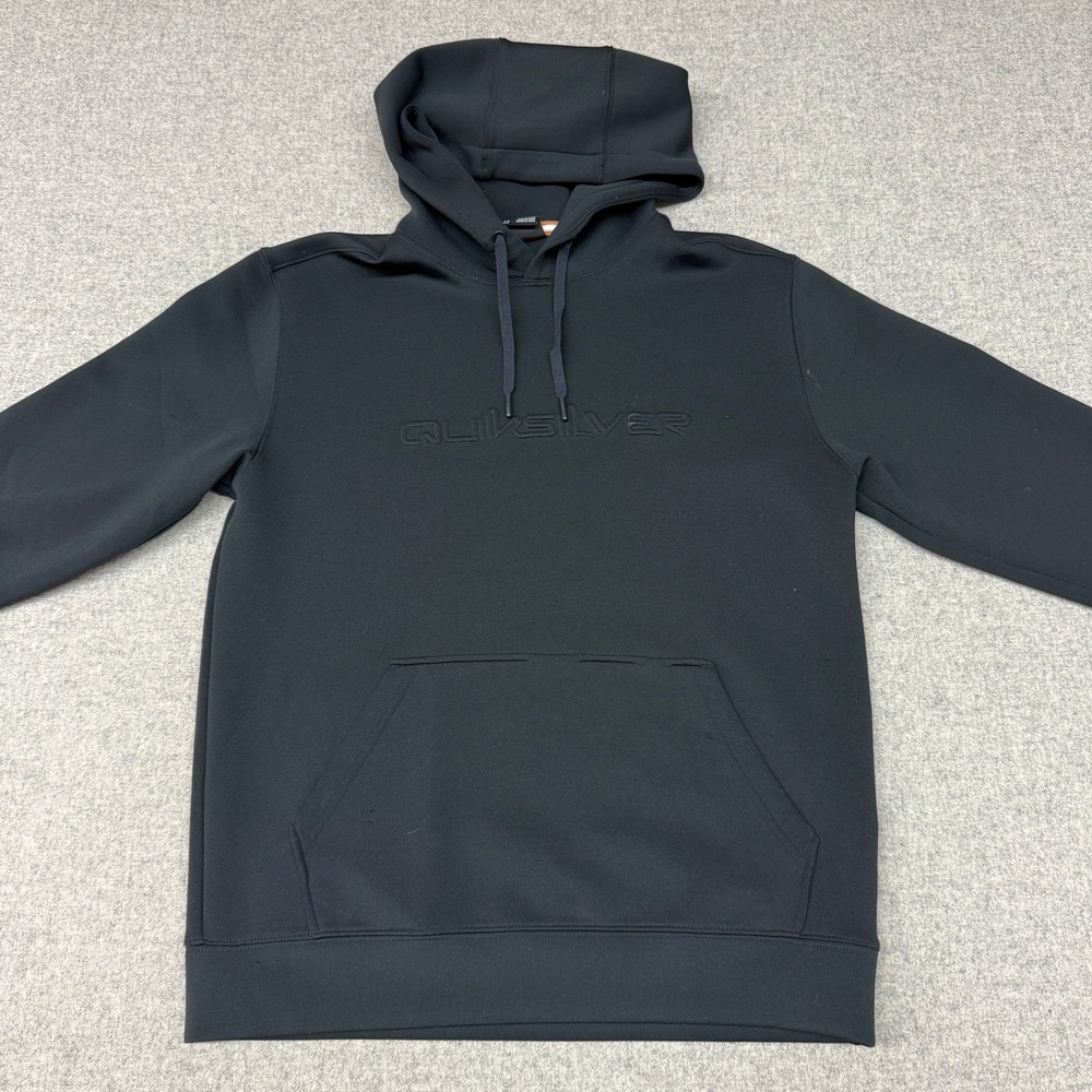 Quiksilver Men Performance Hoodie Size S Black Embossed Logo Stretch Pullover